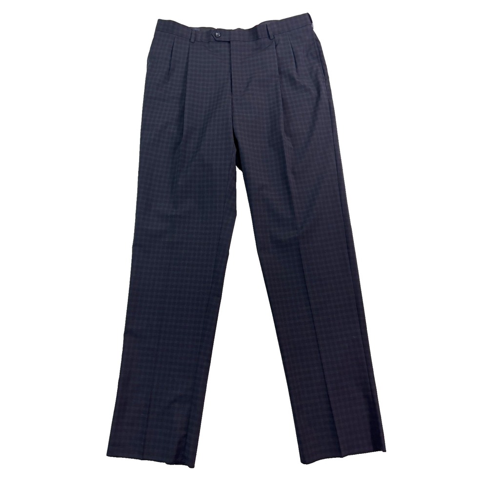 NEW Hart Schaffner Marx 40 Black Gray Check Trousers Dress Suit Pants Pleated